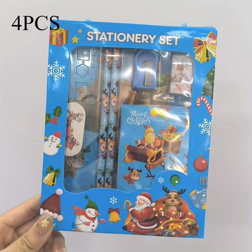 4 Sets/24 Stück Weihnachtliche Schreibwaren-Geschenksets, Tragbare Schulmaterialien für Feiertags-Geschenkaktionen, Wettbewerbspreise, Papier-Material