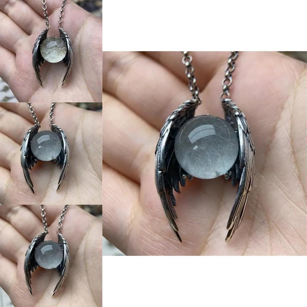 Ghost Wings Retro Faux Crystal Necklace With Alloy Pendant For Stylish Office Wear