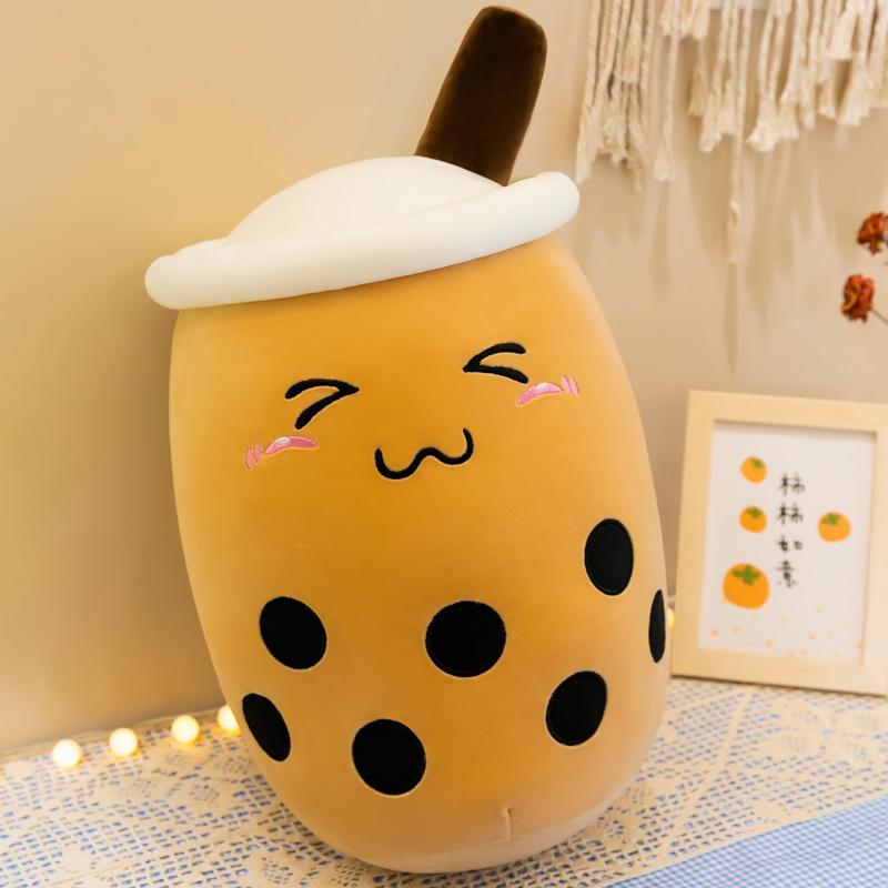 35CM Kawaii Bubble Tea Plushie Pillow Simulation Small Pearl Milk Tea Cup Boba Food Stuffed Soft Kawaii Hugging Plush Decora Toy
