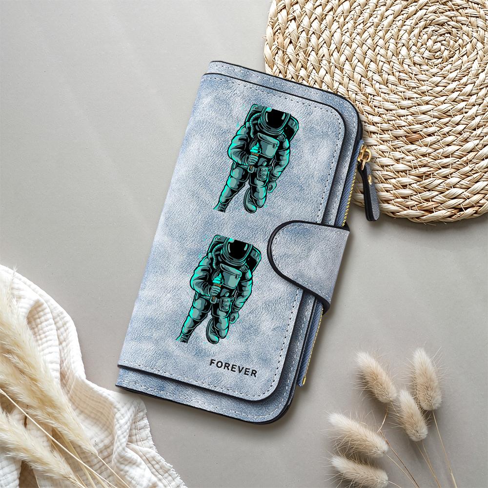 Astronaut Print Long Purse Forever Casual Fashion Travel Card Holder Zipper Wallet