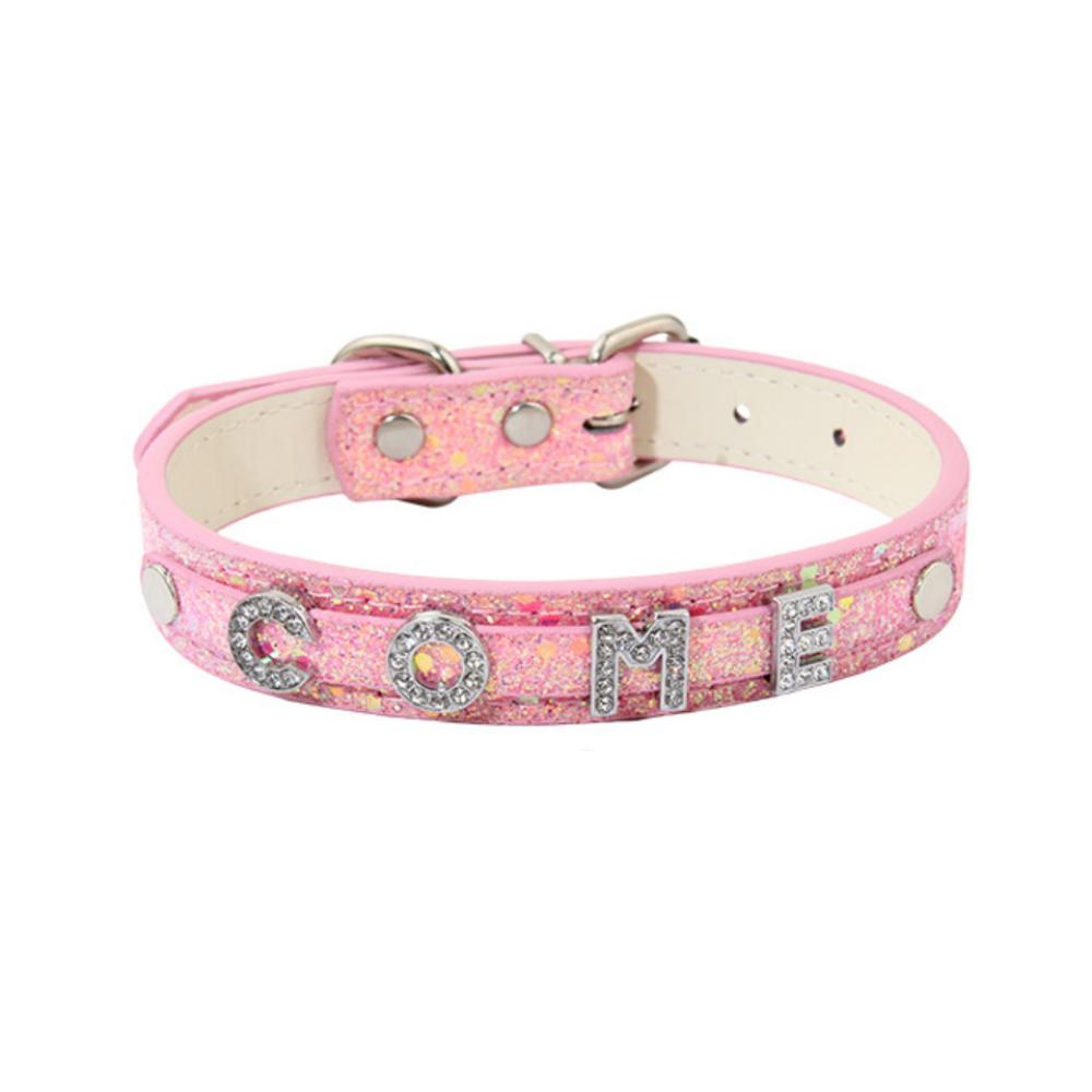 Pet Products Diamond Letters Leash Sequin Decorated Leather Collar