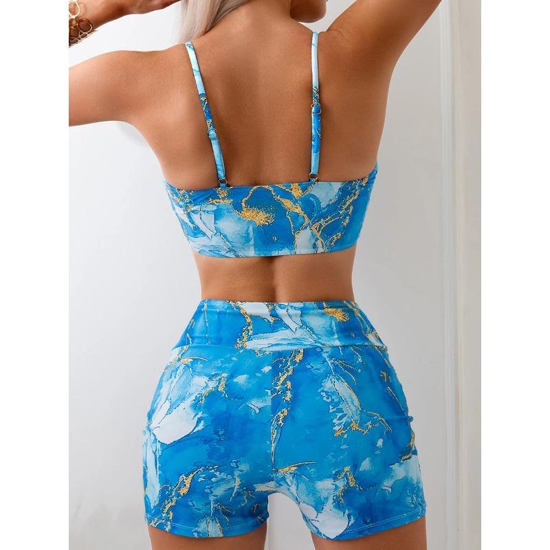 Träger-Bikini 2025 Damen High Waist Badeanzug Tie Dye Kordelzug Bademode Damen Bademode Baden Schwimmen Badeanzug Strandmode