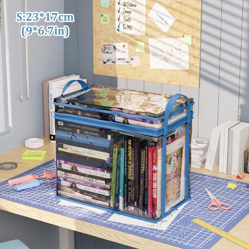 Foldable Book Box Handbag Student Dormitory Classroom Book Organizer Transparent Waterproof Household Book Organizing Storage Bo