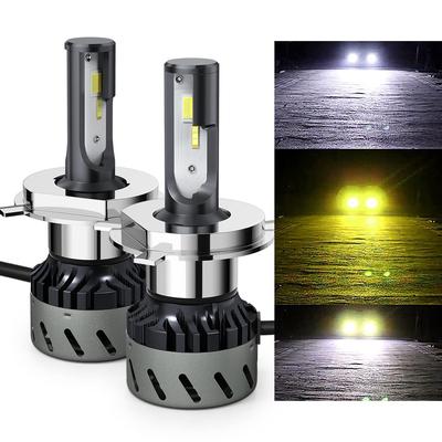 LED Scheinwerfer H4 3 Farbtemperatur Umschaltung Integrierter POOPEE Nebelscheinwerfer für DC12V Autos 28W Emission Umschaltung Hi/Lo - Doppelseitig 6000k/3000k