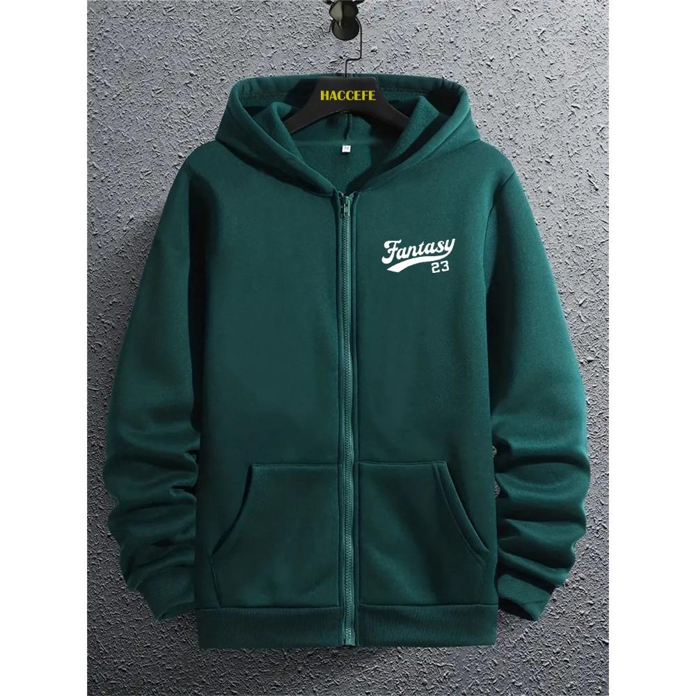 Minimalist English Number Graphic Print Men's Zip-Up Hoodie, Trendy Personality Pattern Hooded Sweatshirt, Casual Men's Top