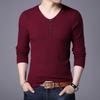 Men's Black V-neck Henley Knit Sweater Textured Long Sleeve Casual Pullover