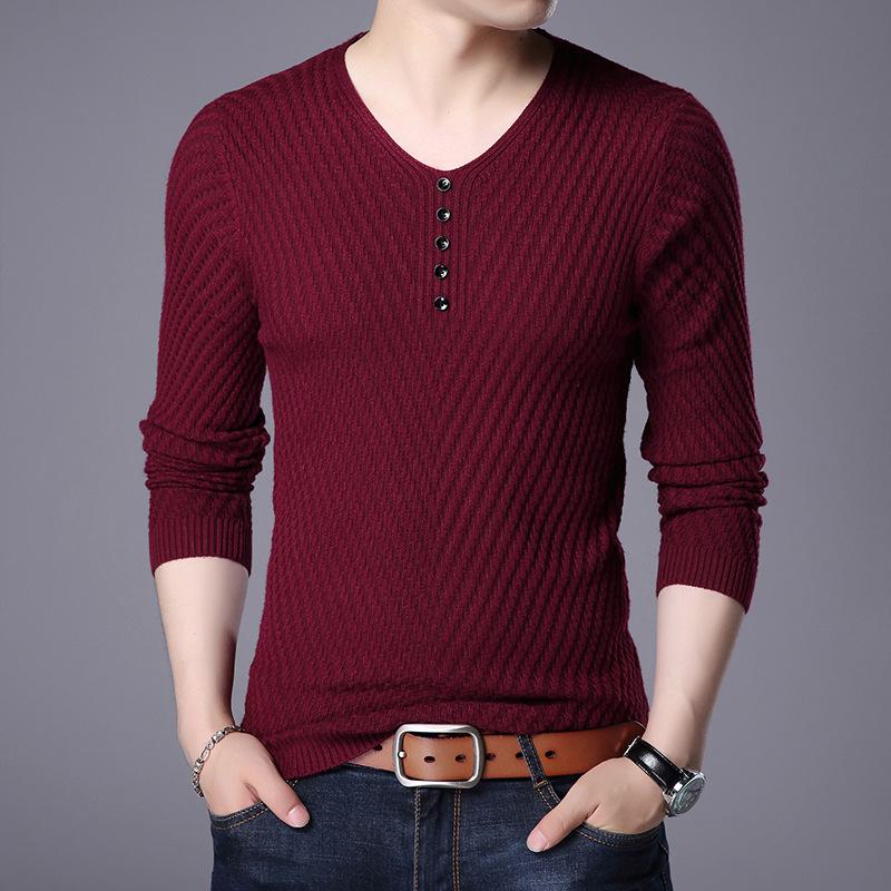 Men s Black V-neck Henley Knit Sweater Textured Long Sleeve Casual Pullover L