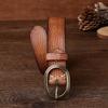 Women's Genuine Leather Engraved Copper Buckle First Layer Cowhide Casual Personality Retro Denim Thin Belt