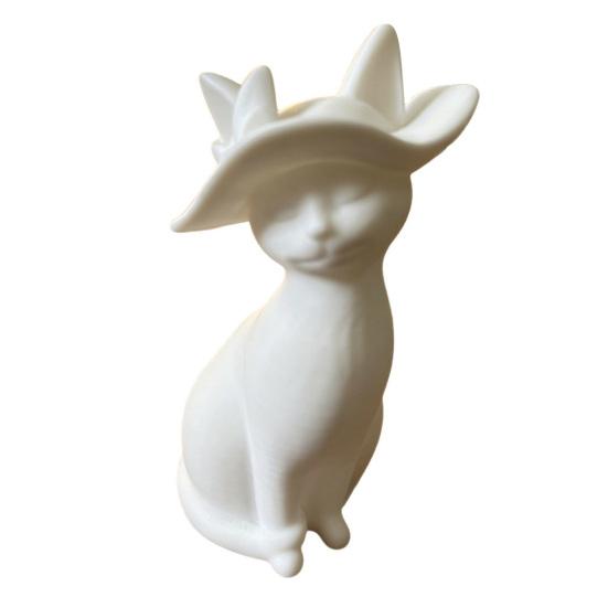 

Desktop Ornament 3D Printed Hat-Wearing Cat Shape Figurine Integrated Molding Sculpture Decorative Desktop Accessory білий
