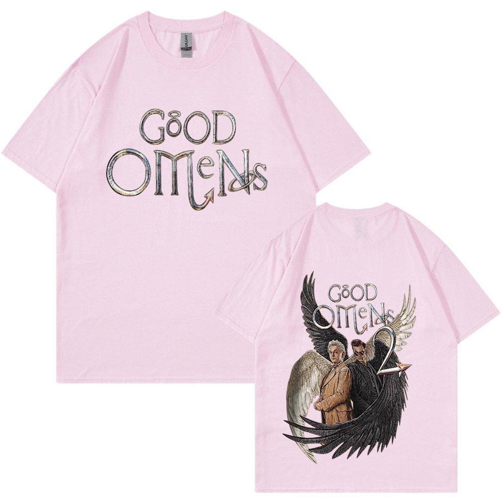 Good Omens Vintage Graphic T Shirt Men Fashion Cotton Short Sleeve T-shirts Unisex Casual Oversized T-shirt Harajuku Streetwear
