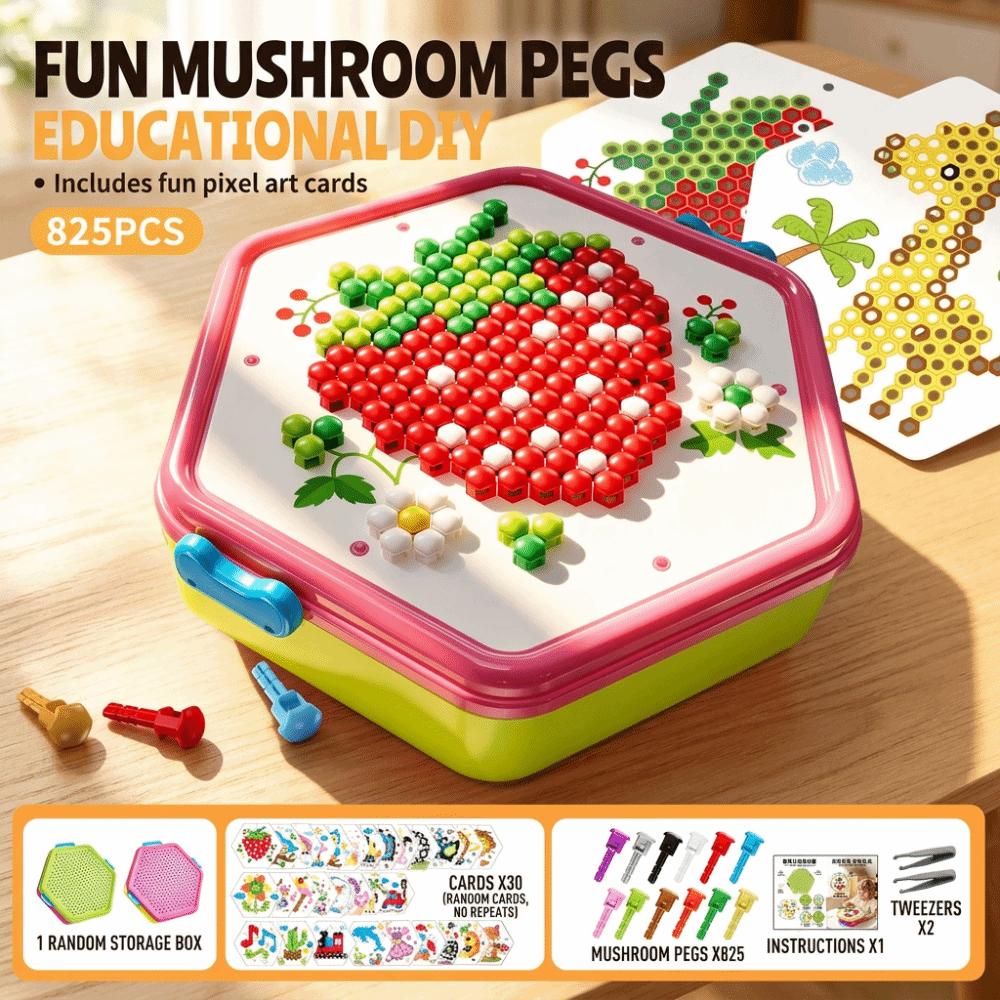 Colorful Patterns DIY Peg Art Building Toy Mushroom Nail Pegboard  Early Educational Activities