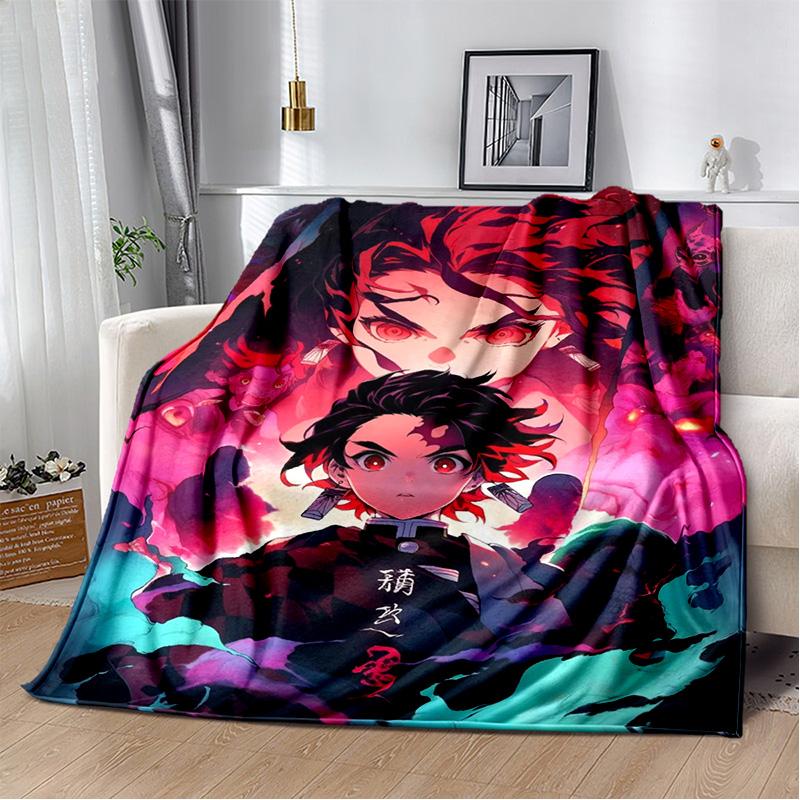 D-Demon Slayer Anime Blanket Sofa Office Nap Cover Blanket Kamado Nezuko Air Conditioning Blanket Soft and Warm