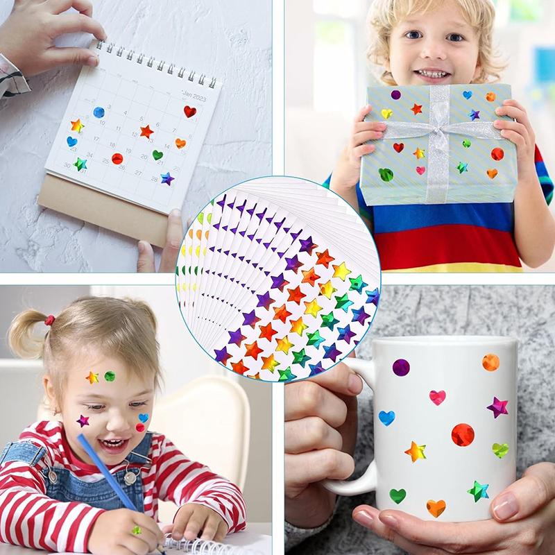 50Sheets Sparkly Laser Sticker Dot Heart Star Various Shape Available DIY Material Diary Decoration Student Rewards Stickers ZYF