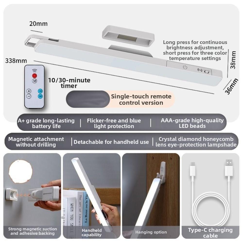 

Adjustable Brightness Magnetic Desk Lamp 3/5 Color LED Reading Light Dimmable Night Light Bedroom A&Remote Control