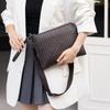 Mens Genuine Leather Woven Handheld Crossbody Bag Daily Commute Black Gray Navy Coffee Beige
