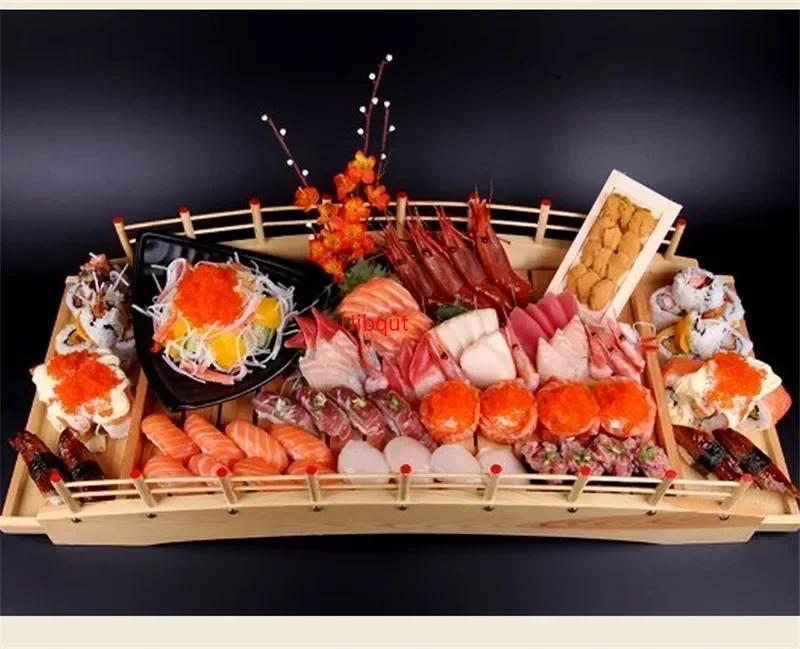 Lemn japonez din lemn Bucătărie Sushi Bridge Bărci Pin Creativ Sushi Sashimi farfurie Plato Sushi Veselă Ornament de decorare