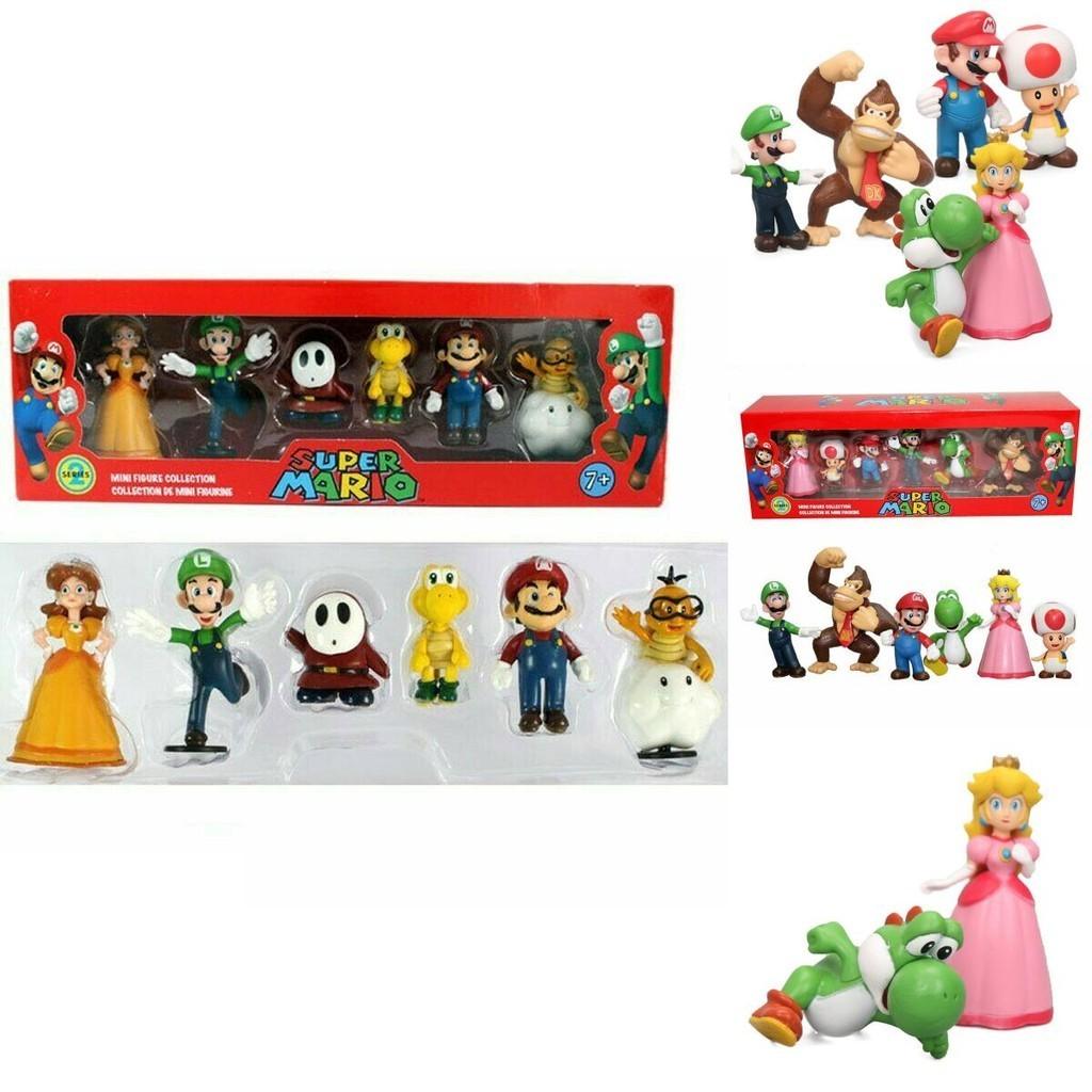 Six Piece Super Mario Bros Action Figure Toys Set Featuring Luigi Yoshi And Mushroom Collectibles For Kids