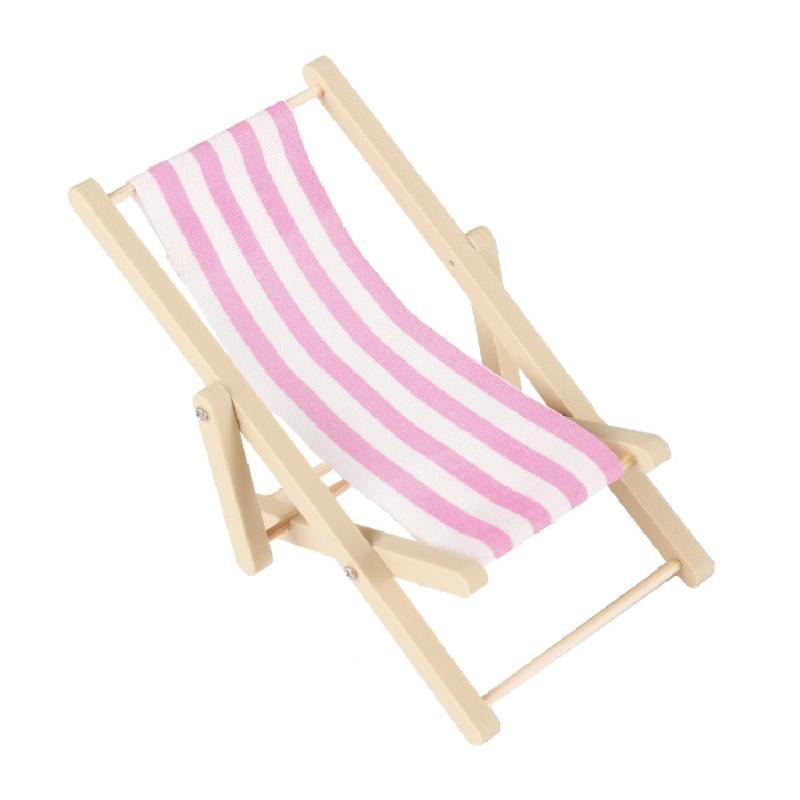 1Pcs 1:12 Dollhouse Miniature Beach Chair Toy Striped Plastic Diy Foldable Deckchair For Dolls Decor