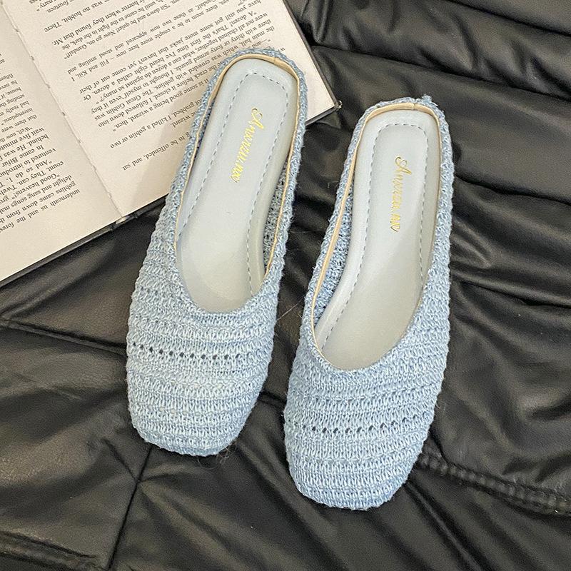 2025 neue gewebte atmungsaktive Tasche Kopf ziehen Oberbekleidung runder Kopf dicker Boden ein Pedal halbes Ziehen bequemer weicher Boden coole Hausschuhe