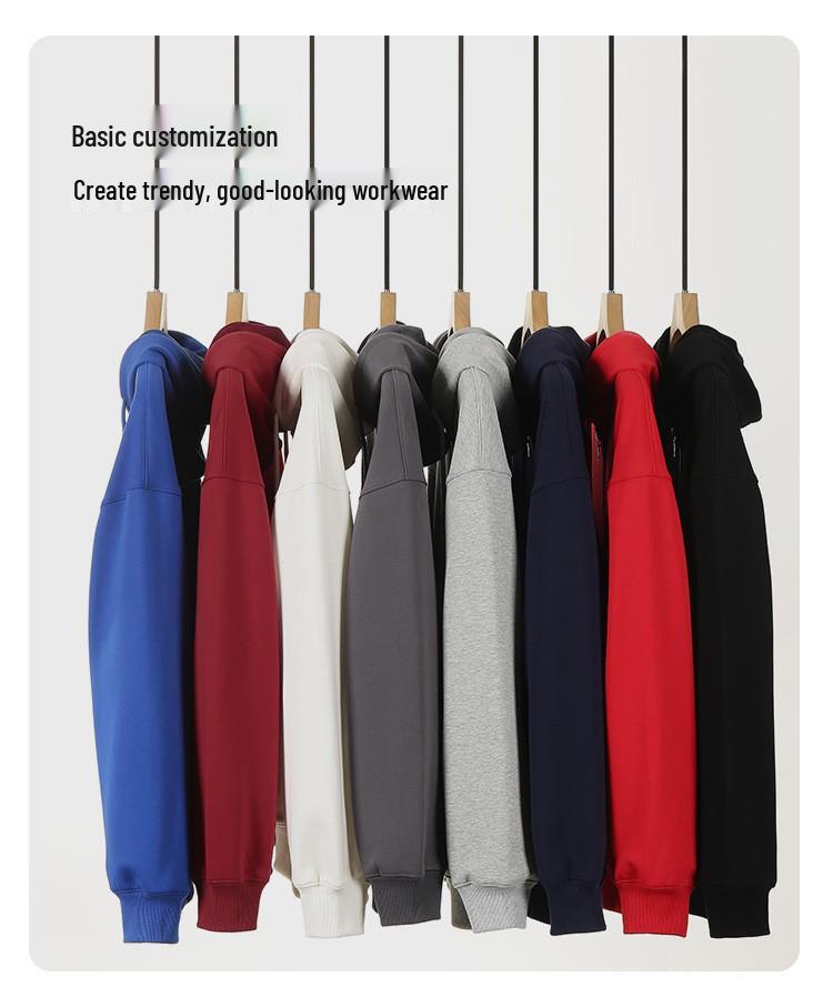 Unisex Heavyweight Cotton Zip-Up Hoodie Cardigan - Solid Color, Autumn/Winter Style.