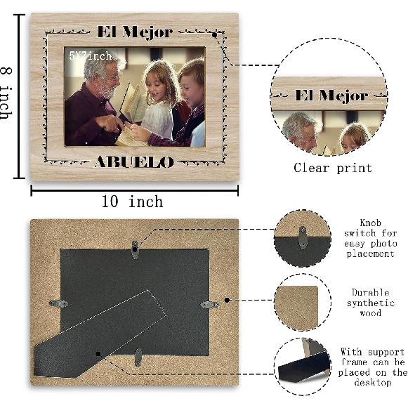 FONDCANYON Grandpa Picture Frame - Gifts for Abuelo, Papa, Grandfather, Grandad - El Mejor Abuelo Photo Frame 5x7 for Father's Day