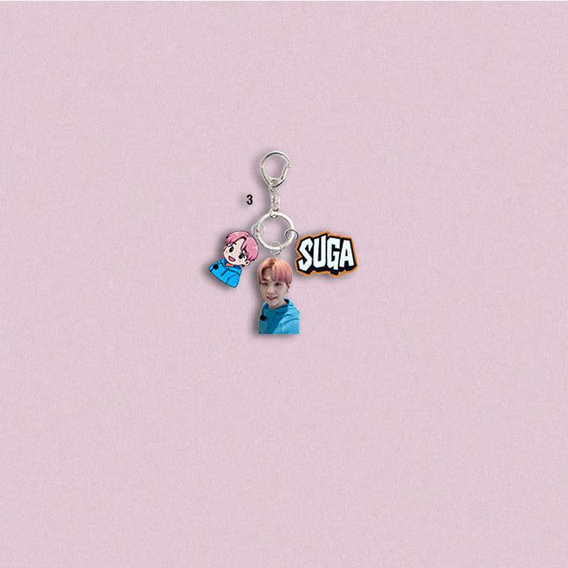 BTS Character+Cartoon Double Keychain, Member-themed Acrylic Keychain, Celebrity Merchandise Support Charm