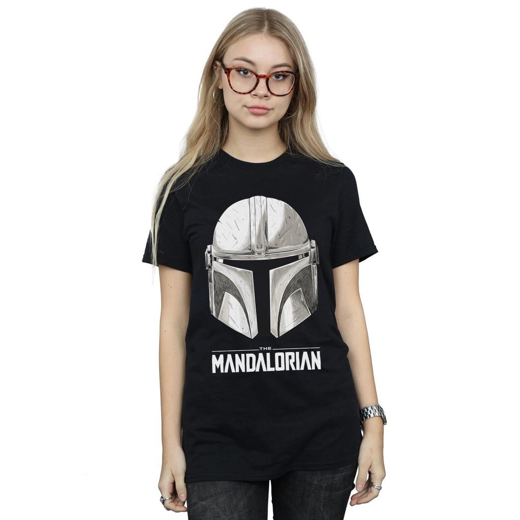 Star Wars Womens/Ladies The Mandalorian Helmet Logo Cotton Boyfriend T-Shirt