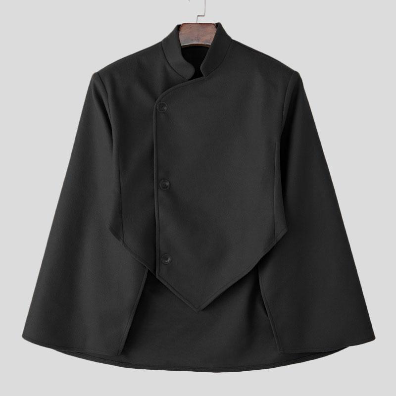 

INCERUN Men Stand Neck Splits Long Sleeve Irregular Casual Autumn Cropped Cape Coats 4XL чёрный