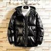 Men's 2021 Winter Thickened Cotton-Padded Stand-Up Collar Shiny Youth Loose Hooded Jacket.