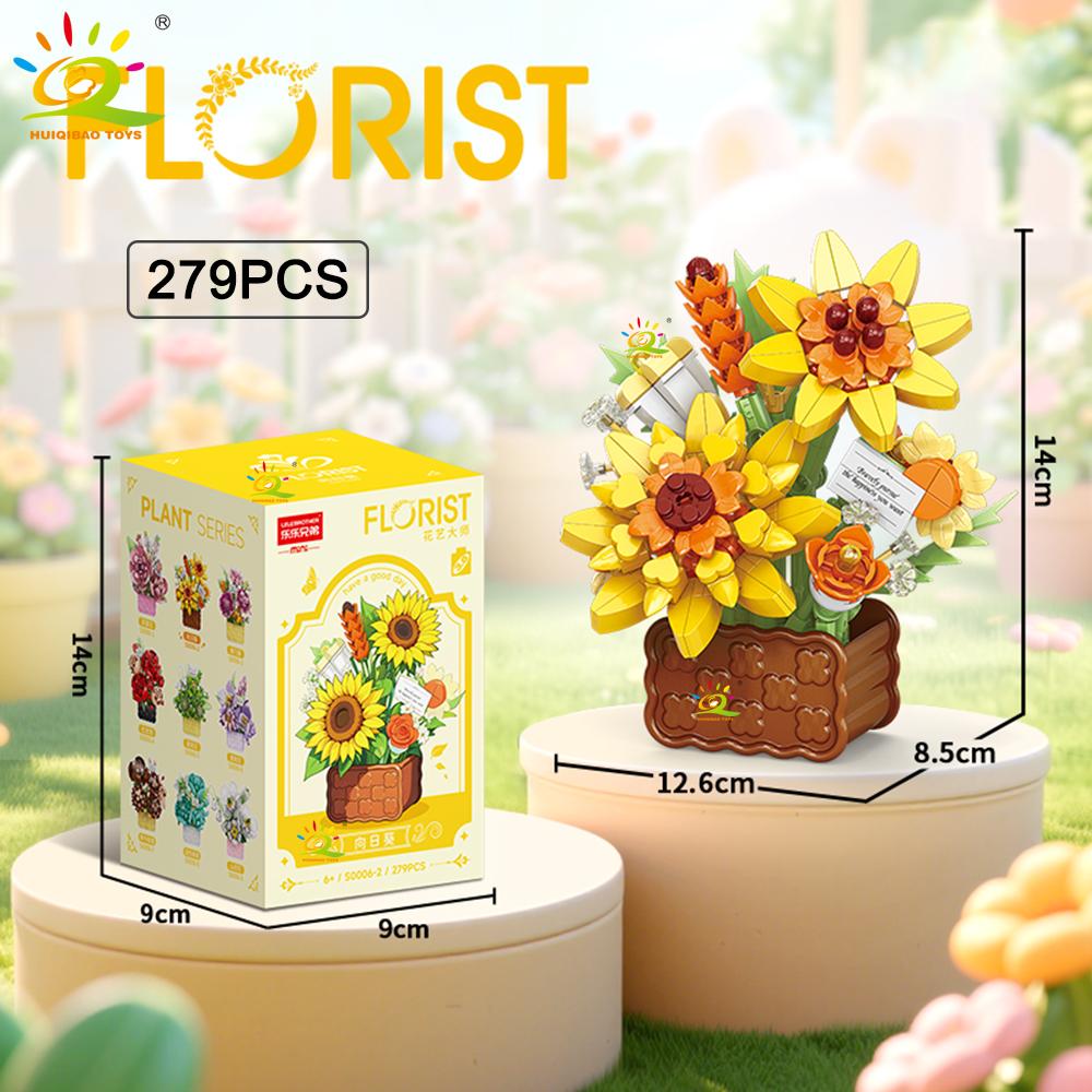 MOC Mini Flower with Vase Model Micro Building Block Eternal Bouquet Home Desk Desk Plant Decor Brick Girl Children Toy