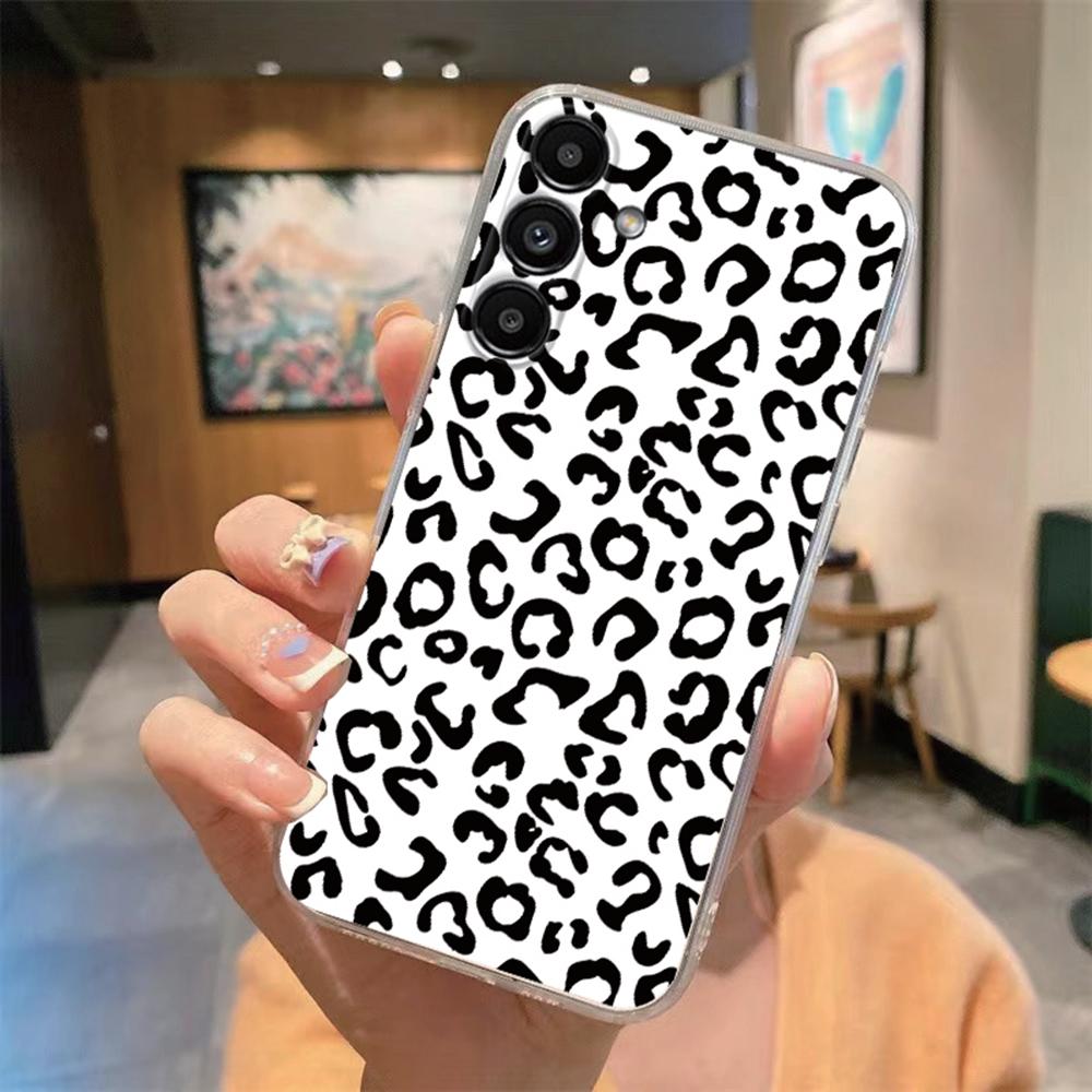 Phone Case For Samsung Galaxy A55 A54 A14 A34 A24 A25 A35 A10 A22 A32 A21S White Leopard Marble Artistic Transparent Clear Cover