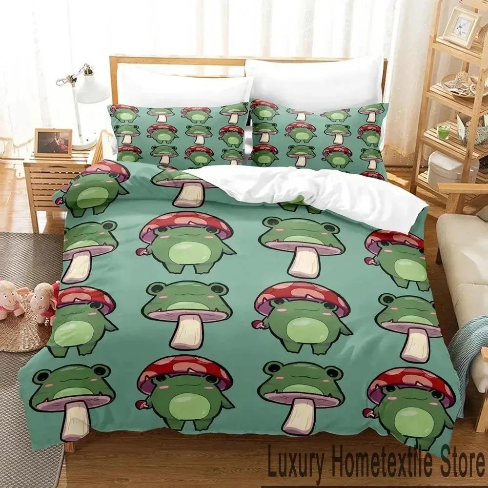 Kreslený Cottagecore Žába Houba 3D Ložní Sada Povlak na Peřinu Ložní Sada Přikrývka Povlak na Polštář Přikrývka king Queen Size Chlapci Dospělí