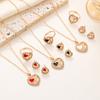 ins Love Jewelry Set Fashion Diamond LOVE Letter Peach Heart Necklace Earrings Ring 3-piece Set
