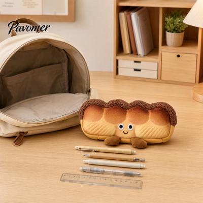 Soft Fabric Pencil Pouch Cute Bread Case, Plush Large Capacity Pen Pouch, Desktop Holder Shaped Stationery Bag for High School Students Decorative