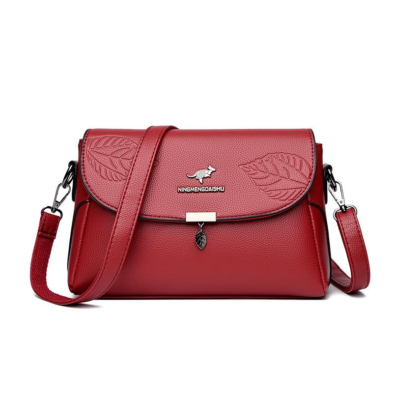 Soft Leather Embossed Single-shoulder Bag for Women, Crossbody Bag for Middle-aged Ladies