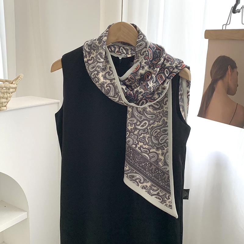 Silk scarf long strip high-end new cashew flower versatile temperament scarf with shirt silk scarf streamer belt