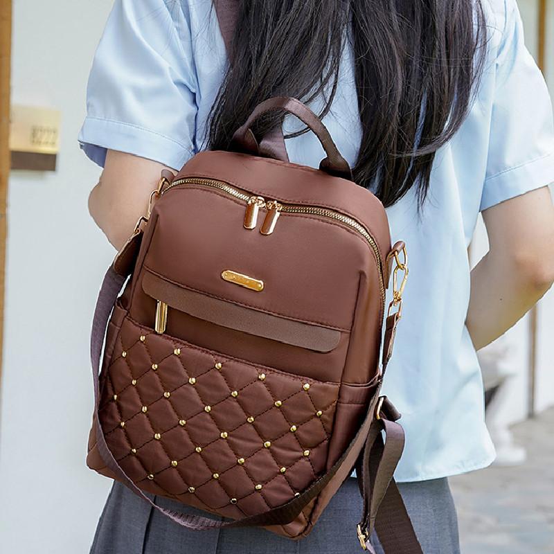 Fashion Solid Color Golden Bead Decoration Women Casual Backpack For Daily Use