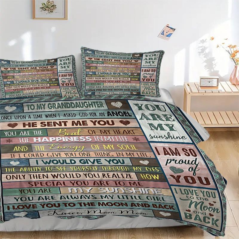 3pcs Granddaughter Love Quotes Duvet Cover Set, Cover For Bedroom Guest Room (1 Duvet Cover + 2 Pillowcase, Without Quilt),  yy250922157