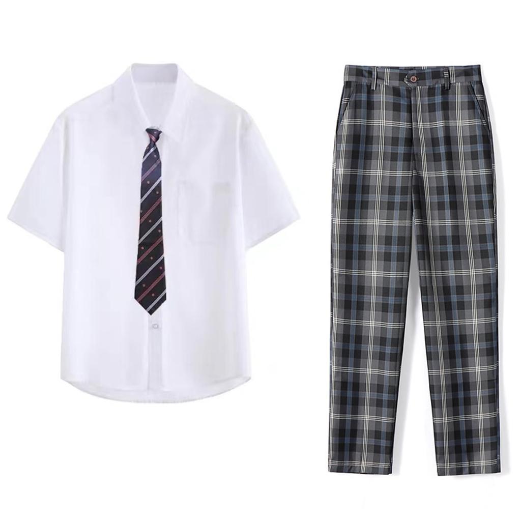 QOOLY High School Boy Cosplay Includes Uniform School and Perfect for Halloween and School Size XL 3-Piece Set, Skirt, Uniform, Tie, Festivals, Grey,