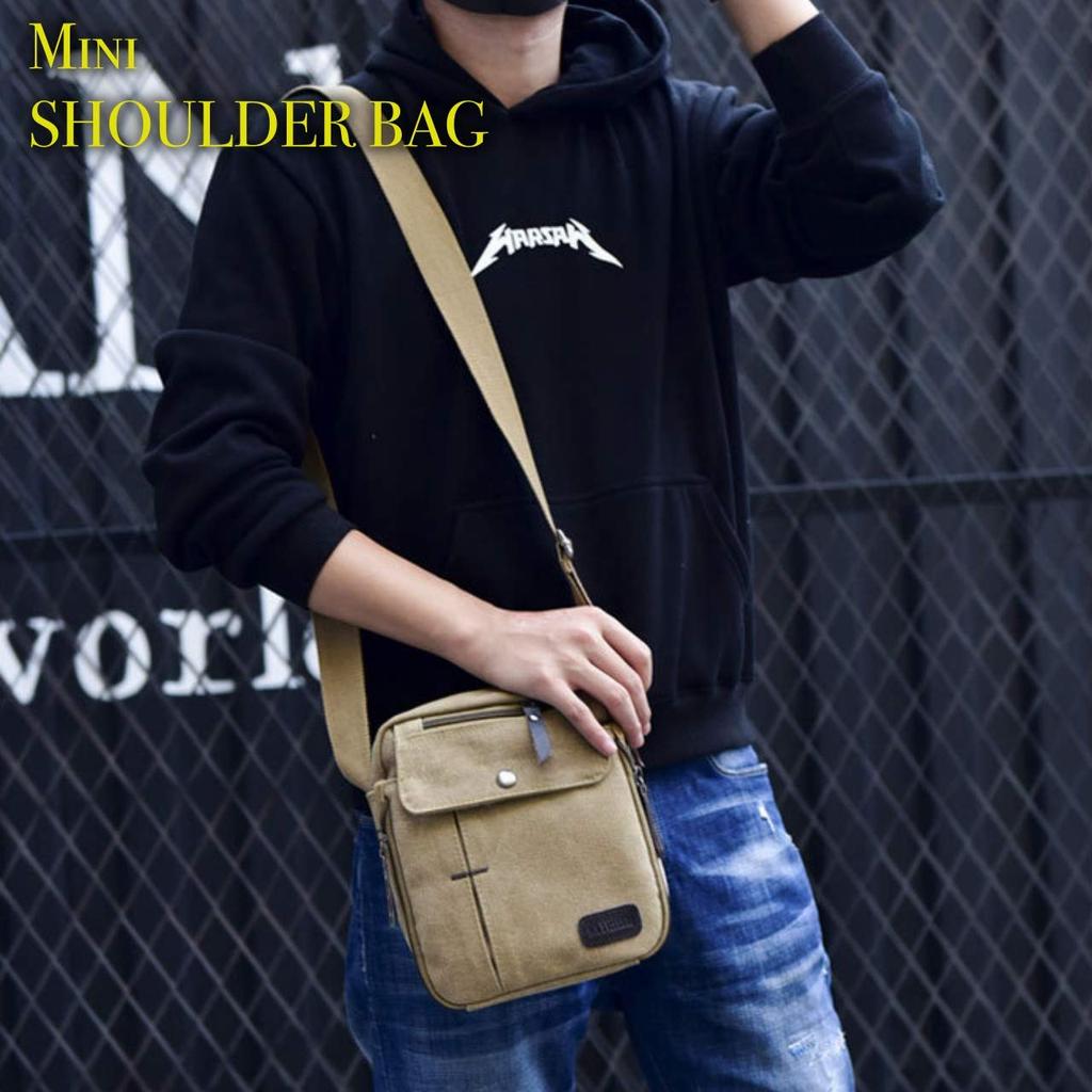 SHOP Mini Canvas Shoulder Holds Belt SH331 MT's Men's Bag, Vertical, Crossbody, Multifunctional, 7.9-inch Devices, Pouch, (Khaki)
