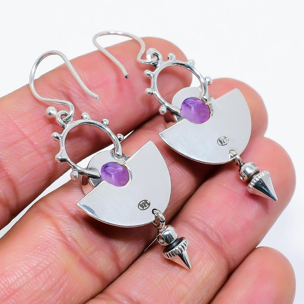 Amethyst Gemstone Handmade Solid 925 Solid Sterling Silver Jewelry Anniversary Earrings For Her