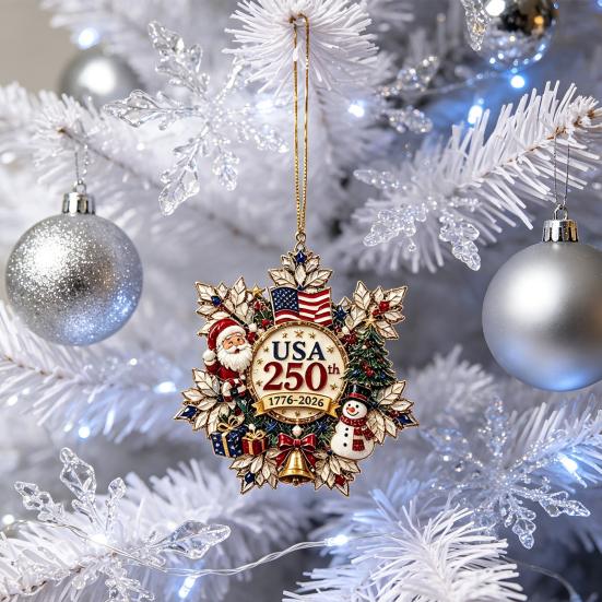 Thoughtful Gifts for Family Friends Christmas Acrylic Hanging Ornament, Double Side Printed 250th Anniversary Pendant Holiday Home Decor Tree, 2D Flat