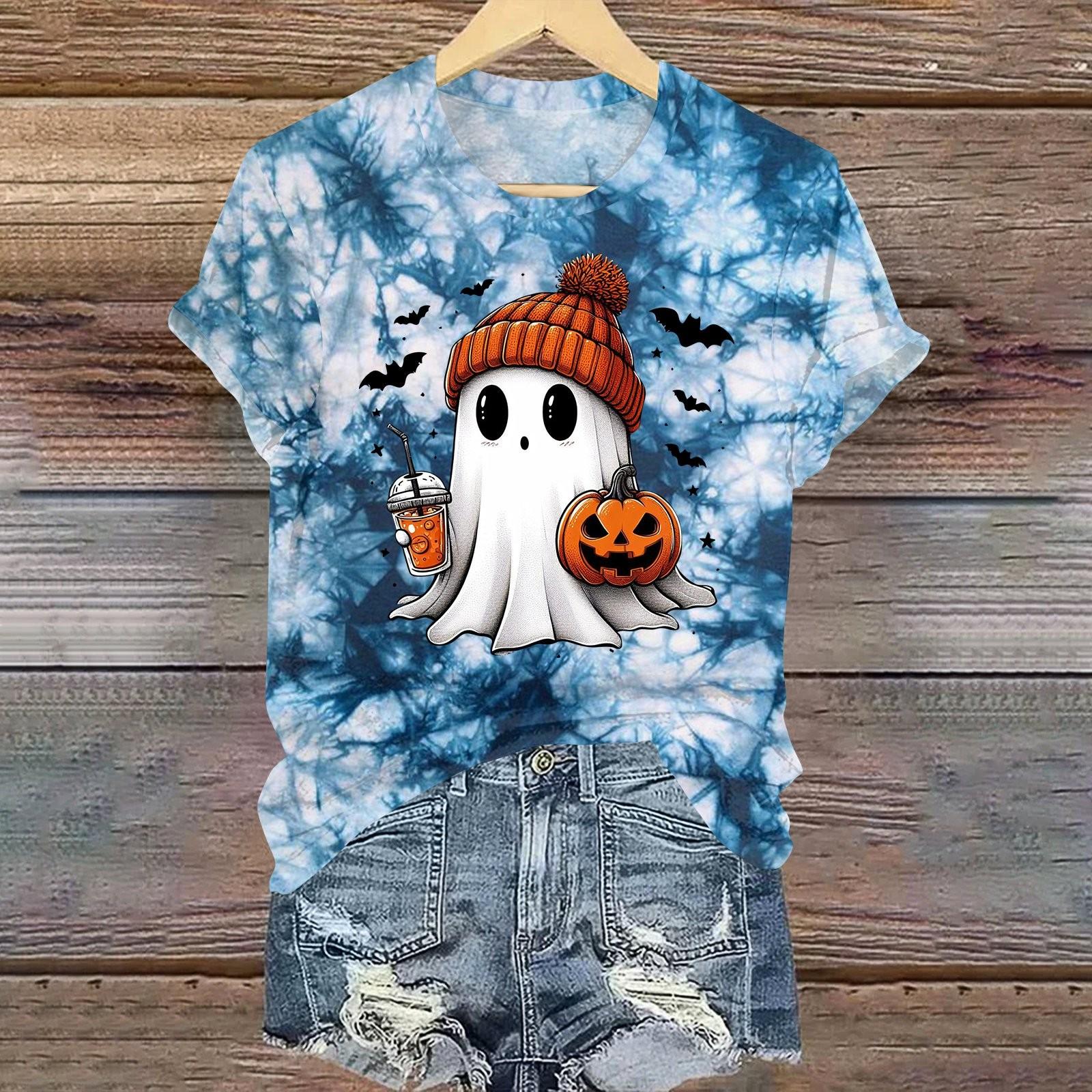 

Женская повседневная футболка с круглым вырезом и короткими рукавами с принтом на тему Хэллоуина XXXXL