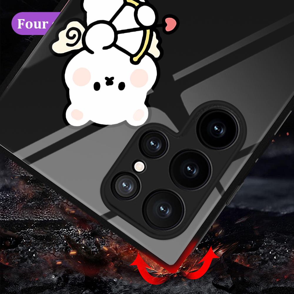 Phone Case For Samsung Galaxy S22 Plus Ultra Cartoon Cheese Glass Cases For Galaxy S20 Fe S21ultra S23plus S21fe Tpu Black Cover