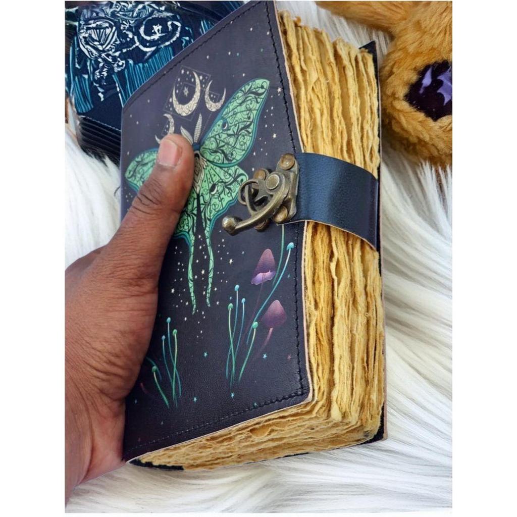 Luna Moth Leather Grimoire Journal: Witchcraft Spell Book