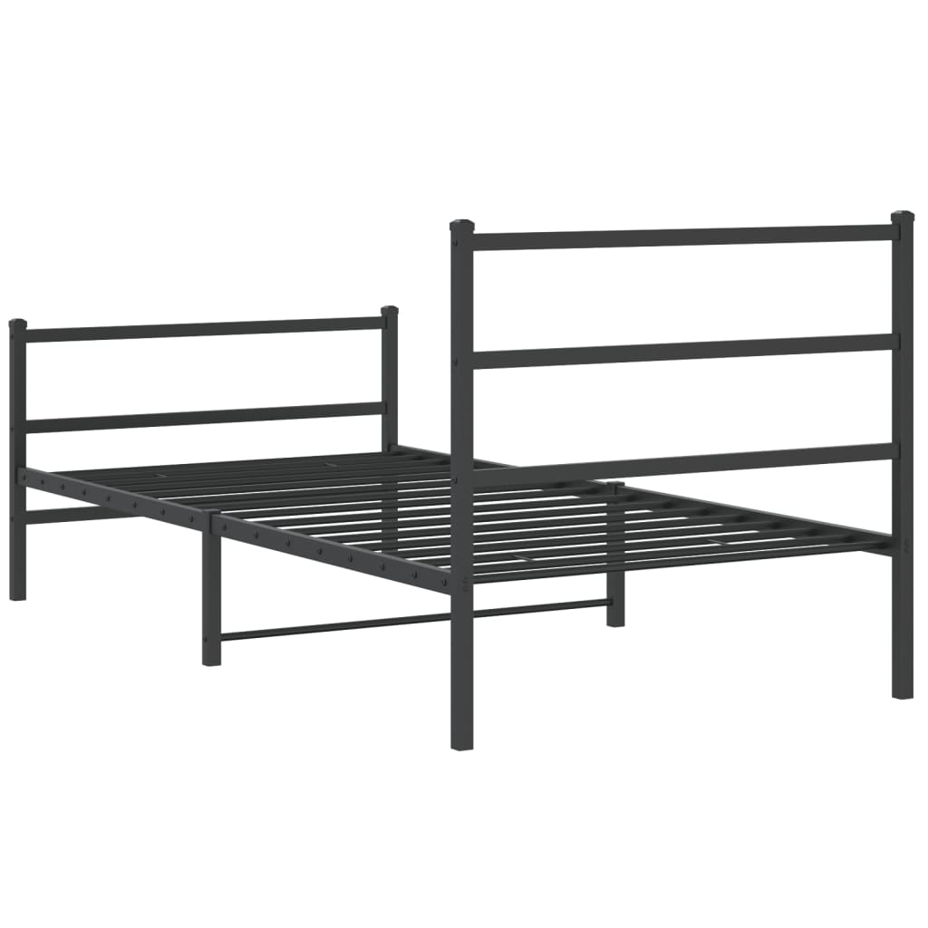 Metal Bed Frame with Headboard and Footboard Black 107 X 203 Cm