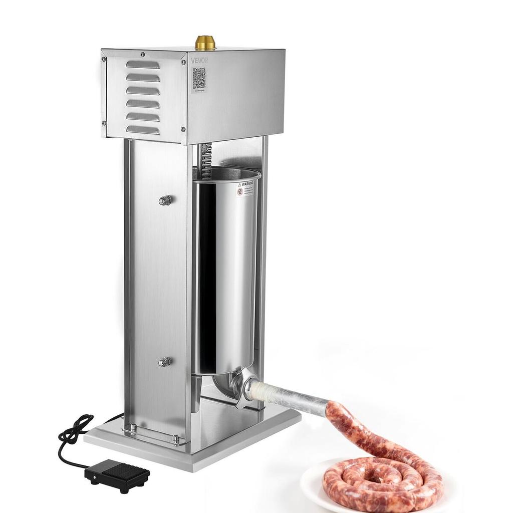 Electric Sausage Stuffer, 33 LBS / 15 L Vertical Meat Stuffer, Stepless Speed Control and Foot Pedal, Stainless Steel Heavy Duty Sausage Filler with 4