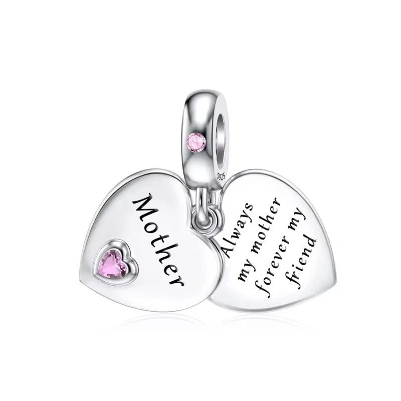 925 Silver Pink Heart Charm Pendant For Mother Sisters Daughter Friend DIY Jewelry Fit Original Bracelet Women Gift