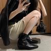 Bottes Western Pointues V-Cut en Peau de Mouton pour Femmes - Bottines Ankle Boots Rétro Froissées à Talon Bloc en Cuir Véritable