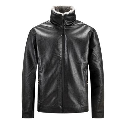 Veste en cuir décontractée pour homme à col montant, automne et hiver, cardigan uni